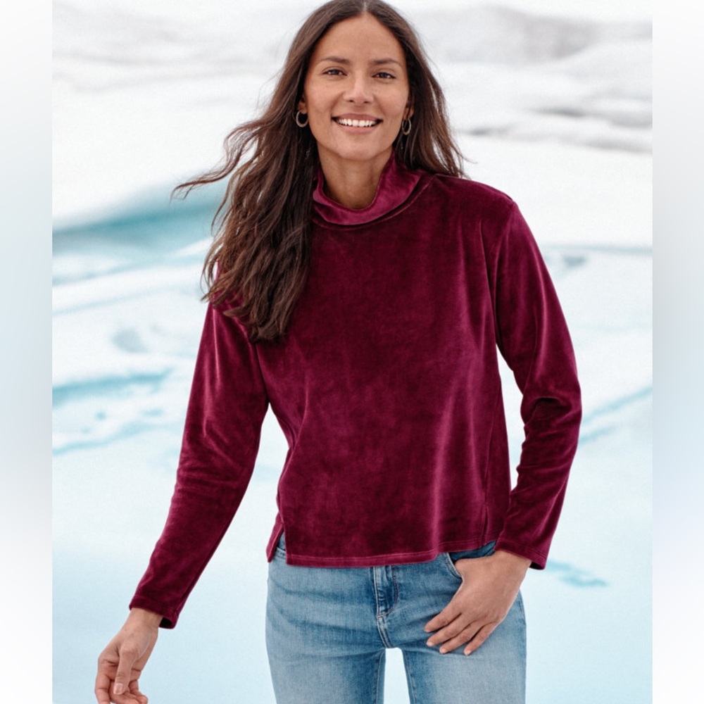 Garnet Hill | Velour Knit Turtleneck Top Sz M